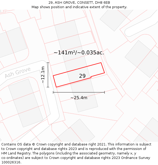 29, ASH GROVE, CONSETT, DH8 6EB: Plot and title map