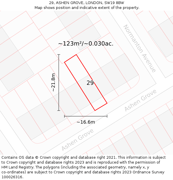 29, ASHEN GROVE, LONDON, SW19 8BW: Plot and title map