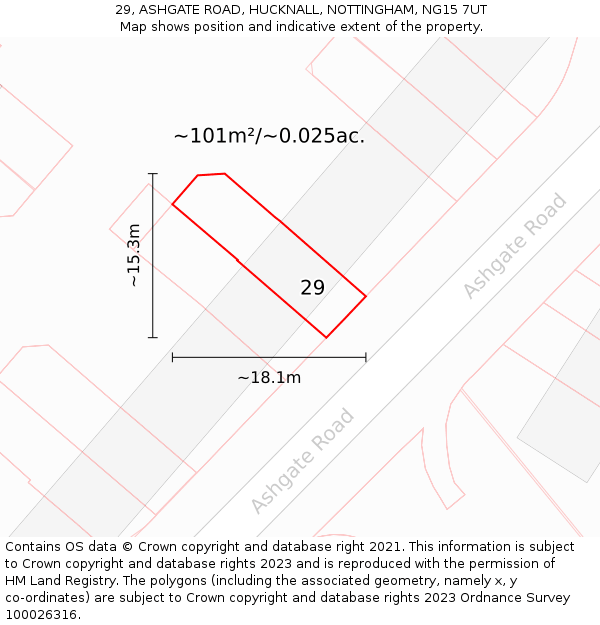 29, ASHGATE ROAD, HUCKNALL, NOTTINGHAM, NG15 7UT: Plot and title map