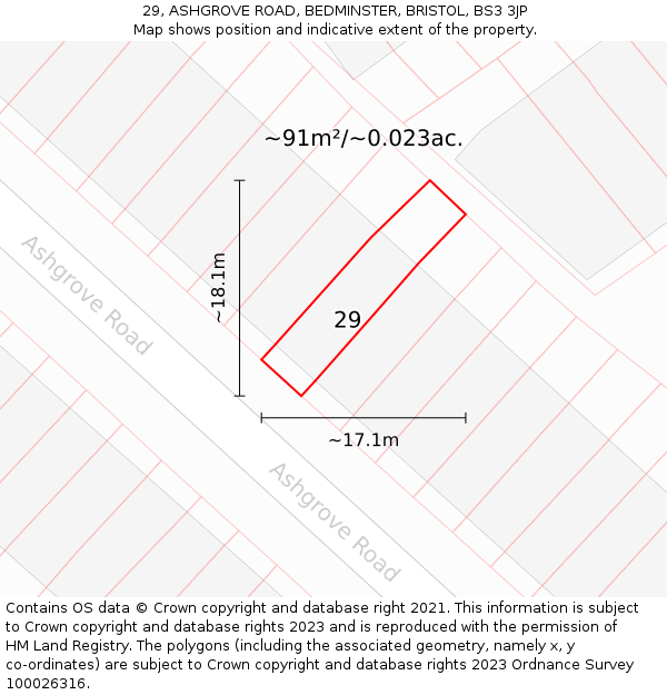 29, ASHGROVE ROAD, BEDMINSTER, BRISTOL, BS3 3JP: Plot and title map