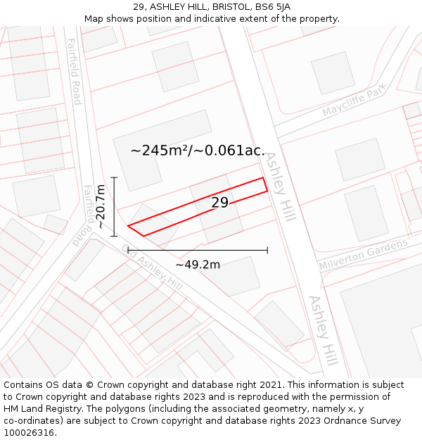 29, ASHLEY HILL, BRISTOL, BS6 5JA: Plot and title map