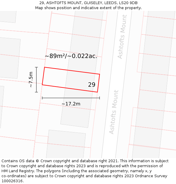 29, ASHTOFTS MOUNT, GUISELEY, LEEDS, LS20 9DB: Plot and title map