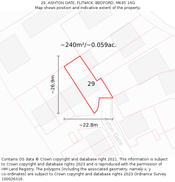 29, ASHTON GATE, FLITWICK, BEDFORD, MK45 1AG: Plot and title map