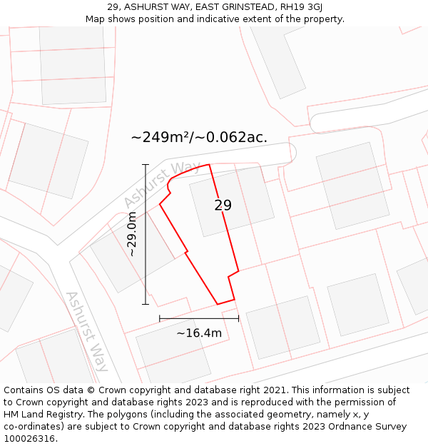 29, ASHURST WAY, EAST GRINSTEAD, RH19 3GJ: Plot and title map