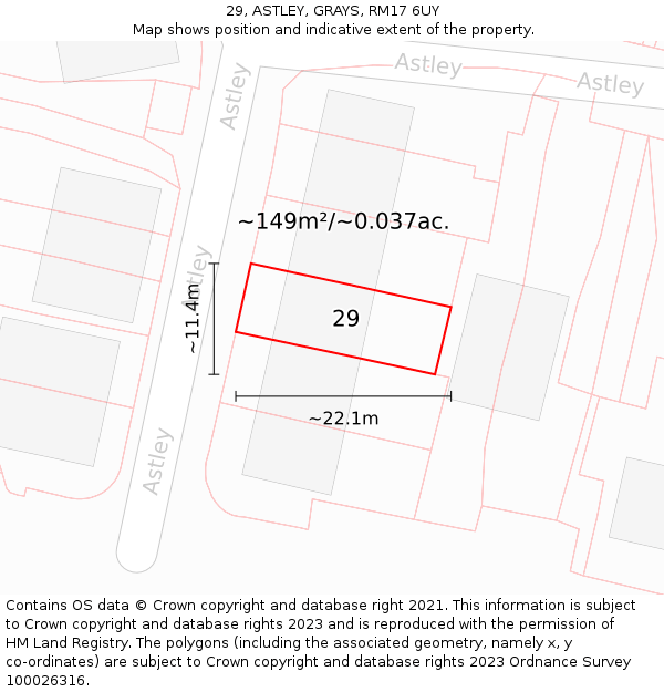 29, ASTLEY, GRAYS, RM17 6UY: Plot and title map