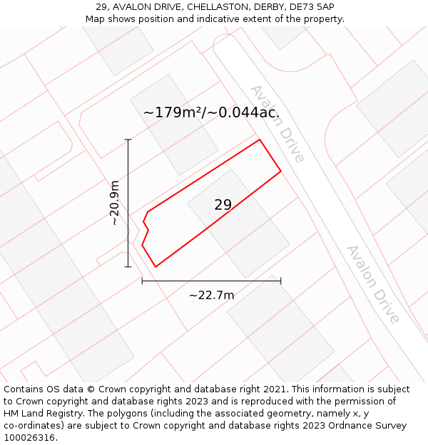 29, AVALON DRIVE, CHELLASTON, DERBY, DE73 5AP: Plot and title map