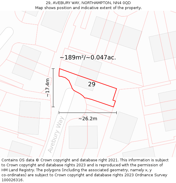 29, AVEBURY WAY, NORTHAMPTON, NN4 0QD: Plot and title map