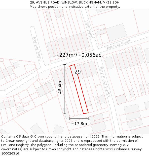 29, AVENUE ROAD, WINSLOW, BUCKINGHAM, MK18 3DH: Plot and title map