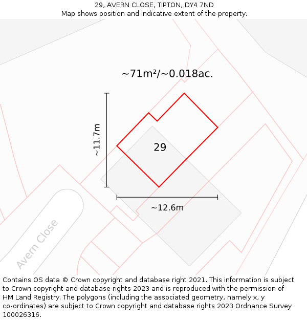 29, AVERN CLOSE, TIPTON, DY4 7ND: Plot and title map