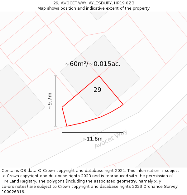 29, AVOCET WAY, AYLESBURY, HP19 0ZB: Plot and title map