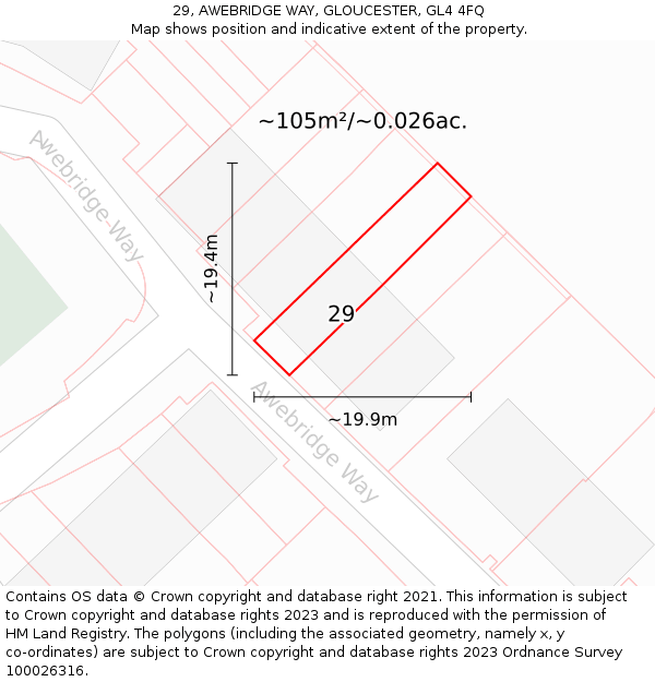 29, AWEBRIDGE WAY, GLOUCESTER, GL4 4FQ: Plot and title map