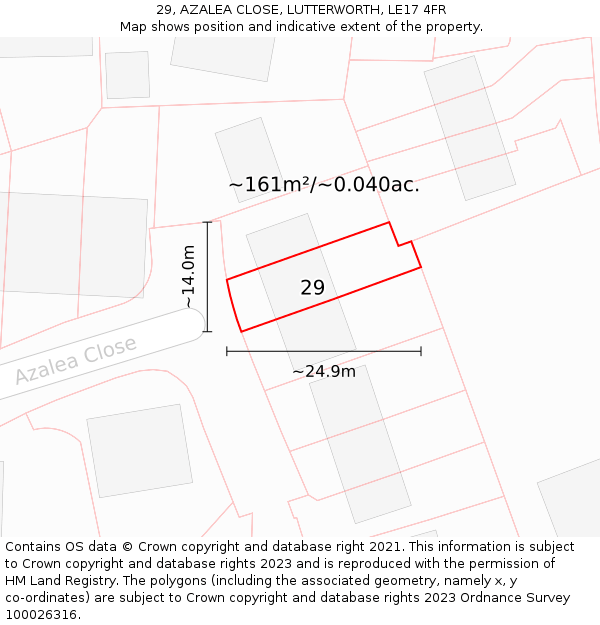 29, AZALEA CLOSE, LUTTERWORTH, LE17 4FR: Plot and title map