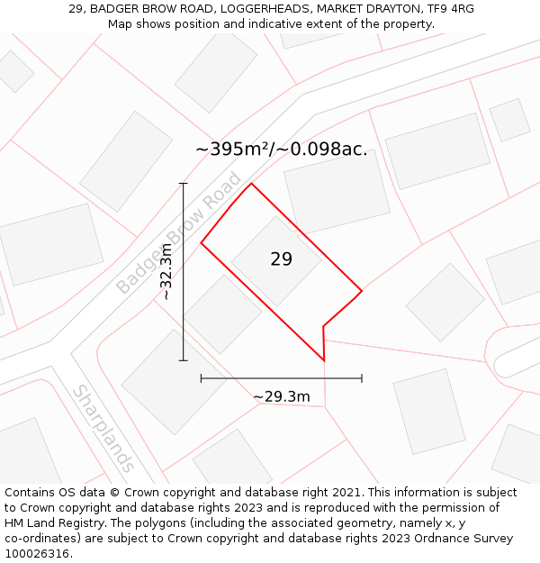 29, BADGER BROW ROAD, LOGGERHEADS, MARKET DRAYTON, TF9 4RG: Plot and title map