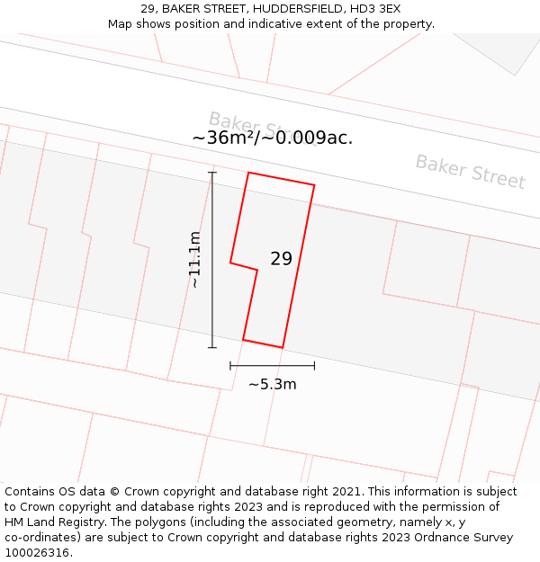 29, BAKER STREET, HUDDERSFIELD, HD3 3EX: Plot and title map