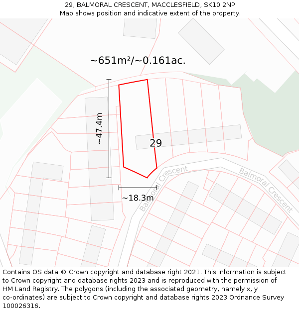 29, BALMORAL CRESCENT, MACCLESFIELD, SK10 2NP: Plot and title map
