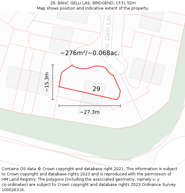 29, BANC GELLI LAS, BRIDGEND, CF31 5DH: Plot and title map