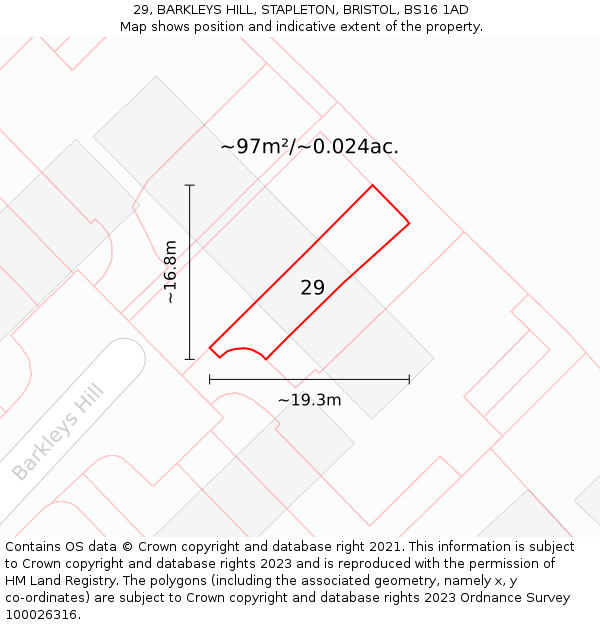 29, BARKLEYS HILL, STAPLETON, BRISTOL, BS16 1AD: Plot and title map