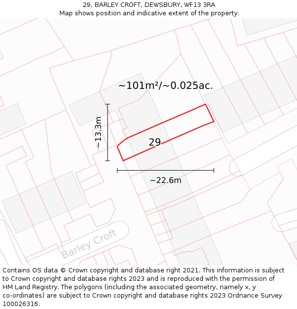 29, BARLEY CROFT, DEWSBURY, WF13 3RA: Plot and title map