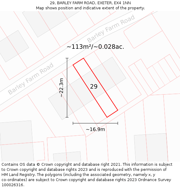 29, BARLEY FARM ROAD, EXETER, EX4 1NN: Plot and title map