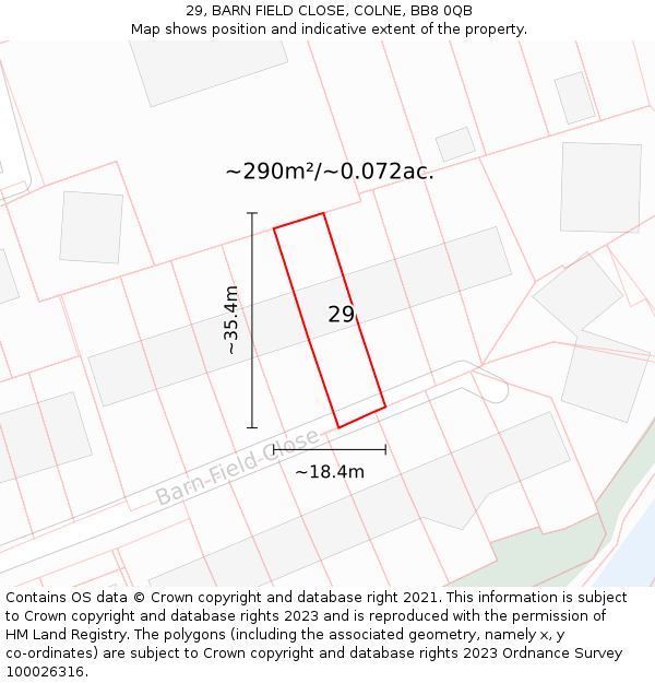 29, BARN FIELD CLOSE, COLNE, BB8 0QB: Plot and title map