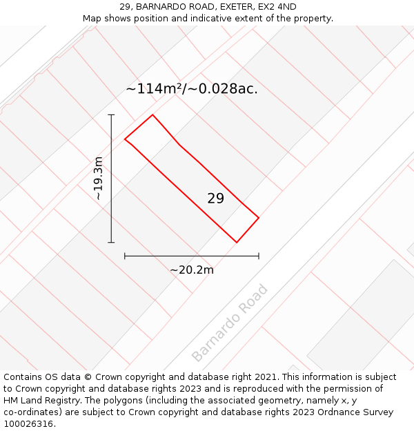 29, BARNARDO ROAD, EXETER, EX2 4ND: Plot and title map