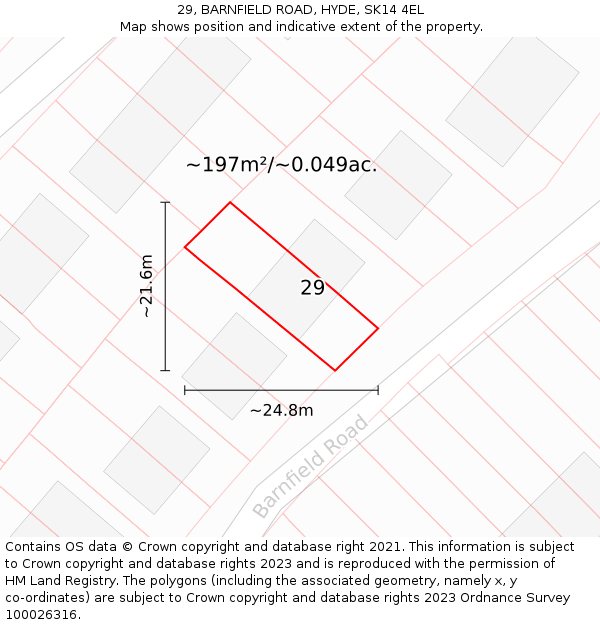 29, BARNFIELD ROAD, HYDE, SK14 4EL: Plot and title map