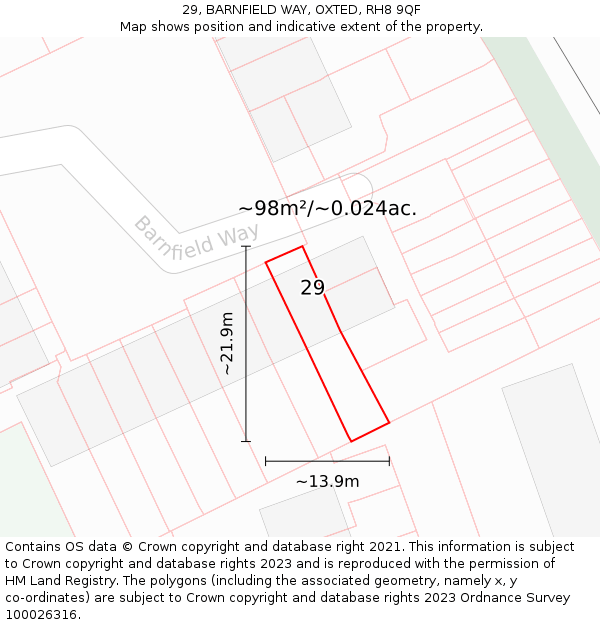 29, BARNFIELD WAY, OXTED, RH8 9QF: Plot and title map