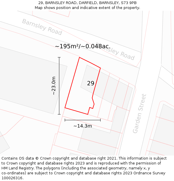 29, BARNSLEY ROAD, DARFIELD, BARNSLEY, S73 9PB: Plot and title map
