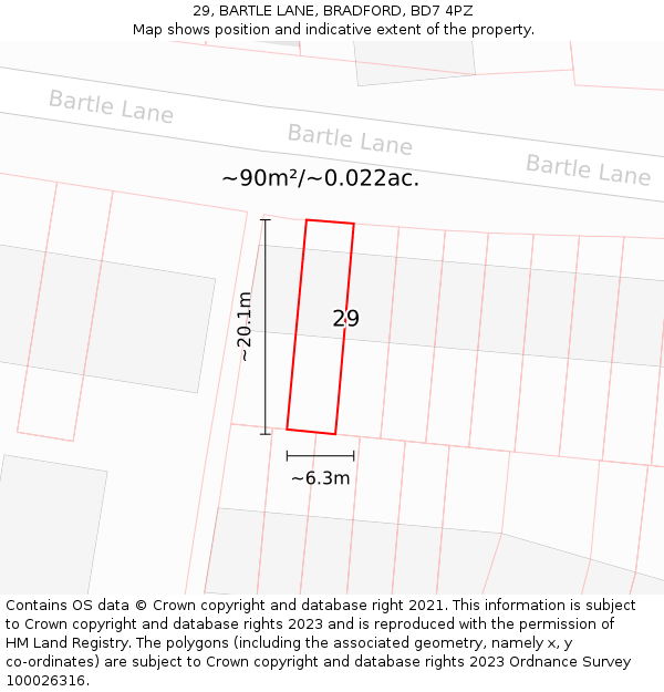 29, BARTLE LANE, BRADFORD, BD7 4PZ: Plot and title map