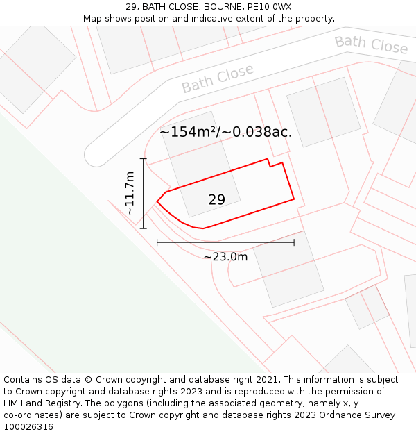 29, BATH CLOSE, BOURNE, PE10 0WX: Plot and title map