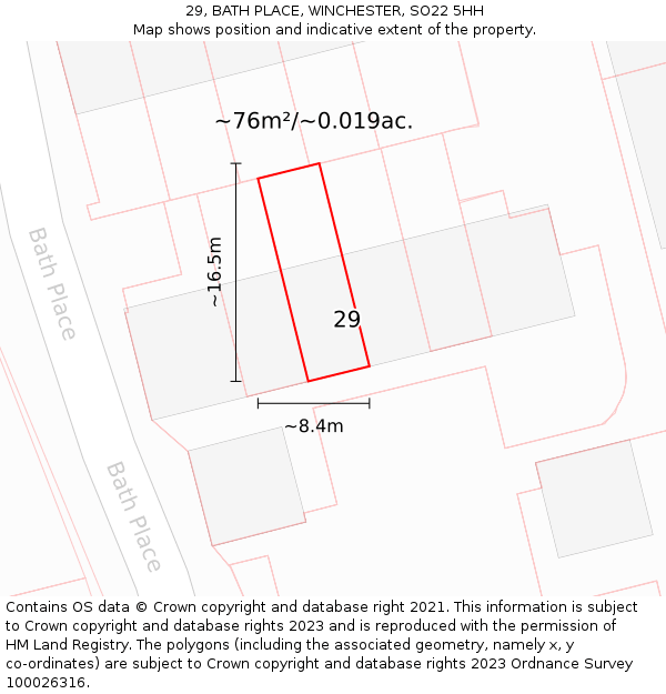 29, BATH PLACE, WINCHESTER, SO22 5HH: Plot and title map