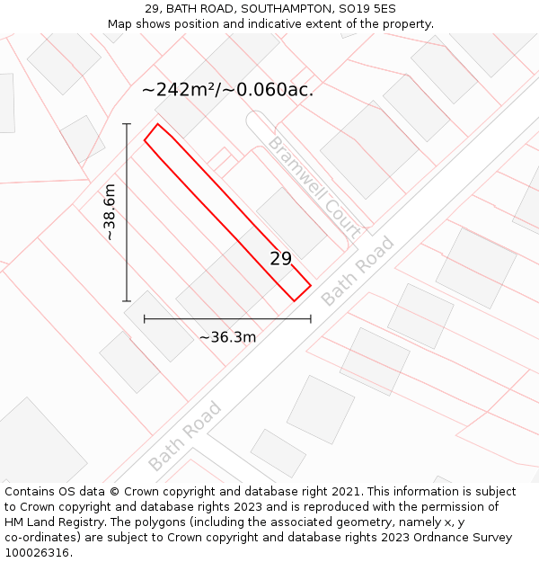 29, BATH ROAD, SOUTHAMPTON, SO19 5ES: Plot and title map