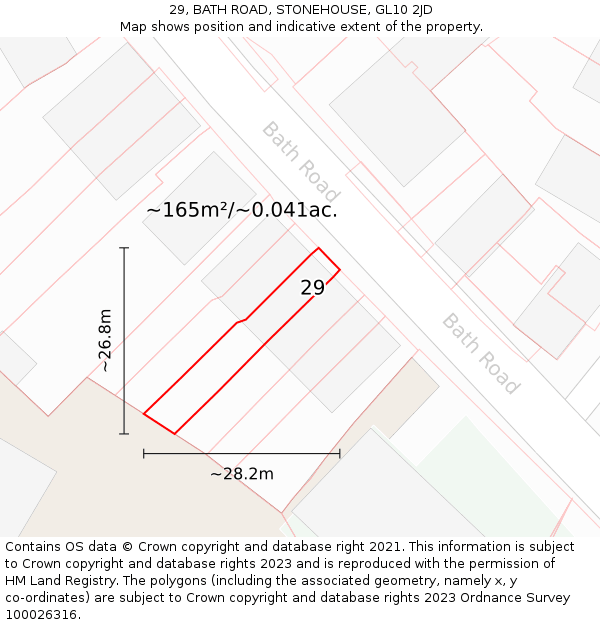 29, BATH ROAD, STONEHOUSE, GL10 2JD: Plot and title map
