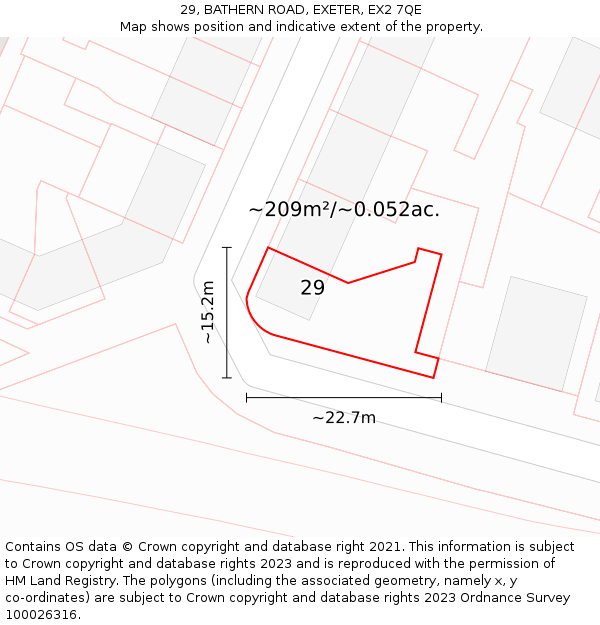 29, BATHERN ROAD, EXETER, EX2 7QE: Plot and title map