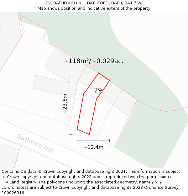 29, BATHFORD HILL, BATHFORD, BATH, BA1 7SW: Plot and title map