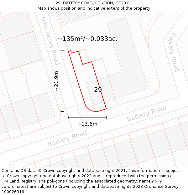 29, BATTERY ROAD, LONDON, SE28 0JL: Plot and title map