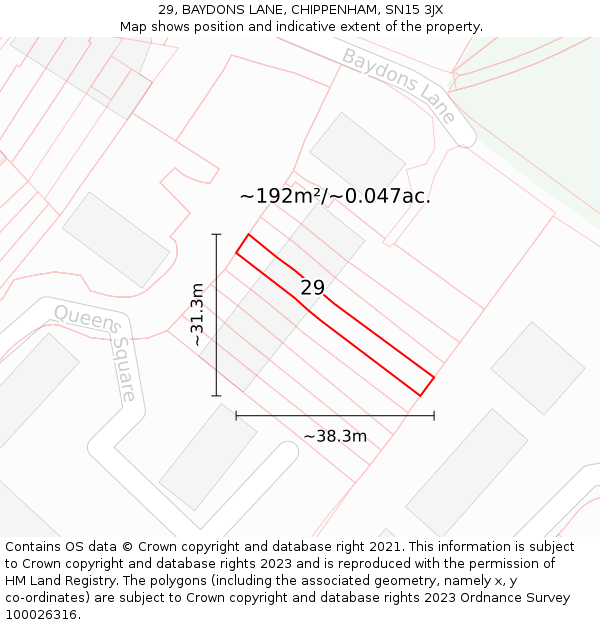 29, BAYDONS LANE, CHIPPENHAM, SN15 3JX: Plot and title map