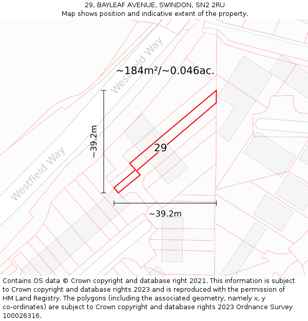 29, BAYLEAF AVENUE, SWINDON, SN2 2RU: Plot and title map