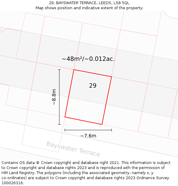 29, BAYSWATER TERRACE, LEEDS, LS8 5QL: Plot and title map