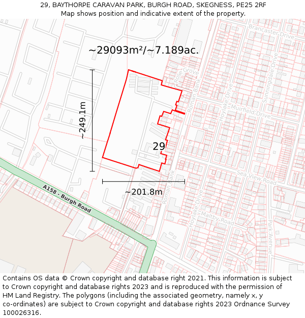 29, BAYTHORPE CARAVAN PARK, BURGH ROAD, SKEGNESS, PE25 2RF: Plot and title map