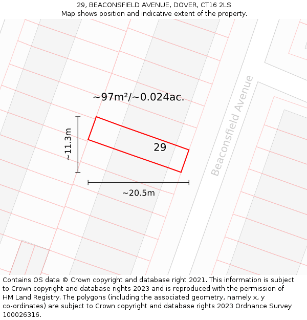 29, BEACONSFIELD AVENUE, DOVER, CT16 2LS: Plot and title map