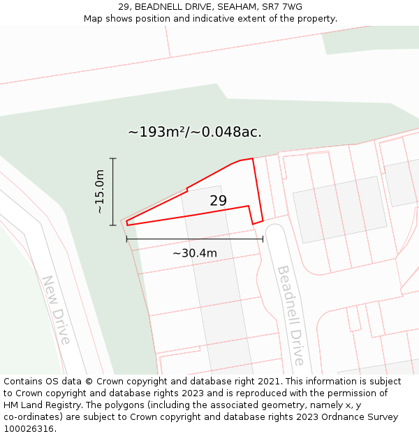 29, BEADNELL DRIVE, SEAHAM, SR7 7WG: Plot and title map