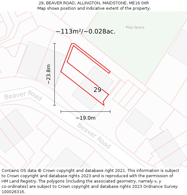 29, BEAVER ROAD, ALLINGTON, MAIDSTONE, ME16 0XR: Plot and title map