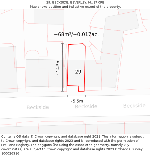 29, BECKSIDE, BEVERLEY, HU17 0PB: Plot and title map