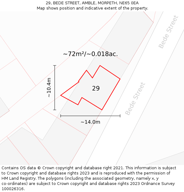 29, BEDE STREET, AMBLE, MORPETH, NE65 0EA: Plot and title map