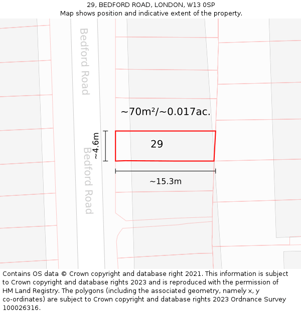29, BEDFORD ROAD, LONDON, W13 0SP: Plot and title map