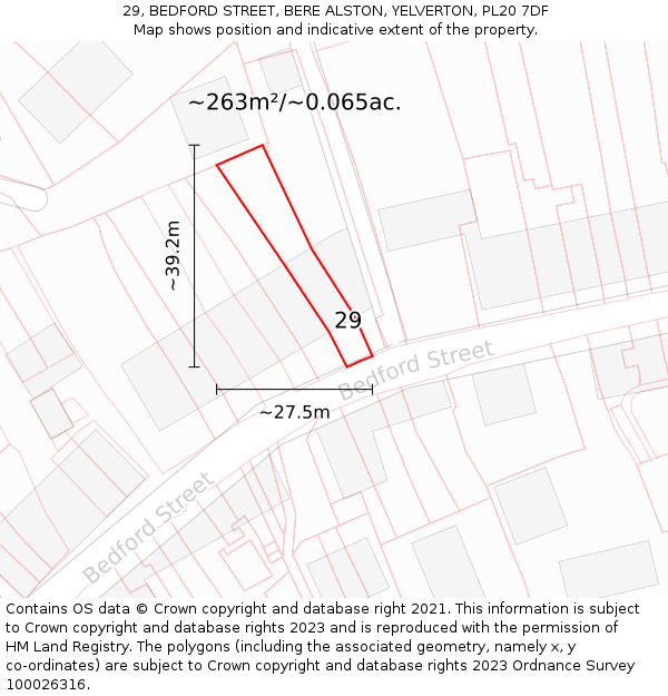 29, BEDFORD STREET, BERE ALSTON, YELVERTON, PL20 7DF: Plot and title map