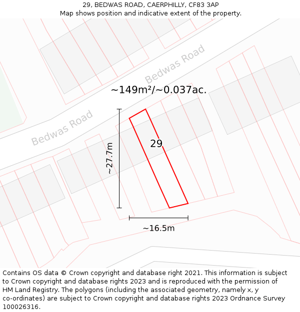 29, BEDWAS ROAD, CAERPHILLY, CF83 3AP: Plot and title map