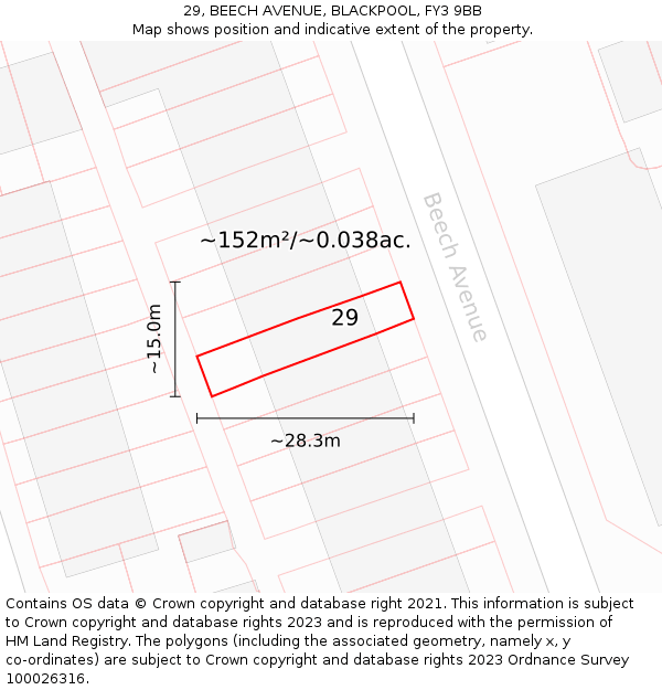 29, BEECH AVENUE, BLACKPOOL, FY3 9BB: Plot and title map