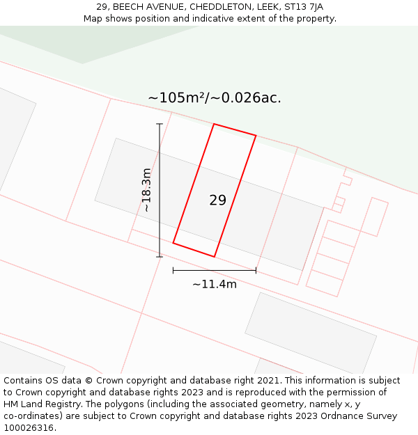 29, BEECH AVENUE, CHEDDLETON, LEEK, ST13 7JA: Plot and title map